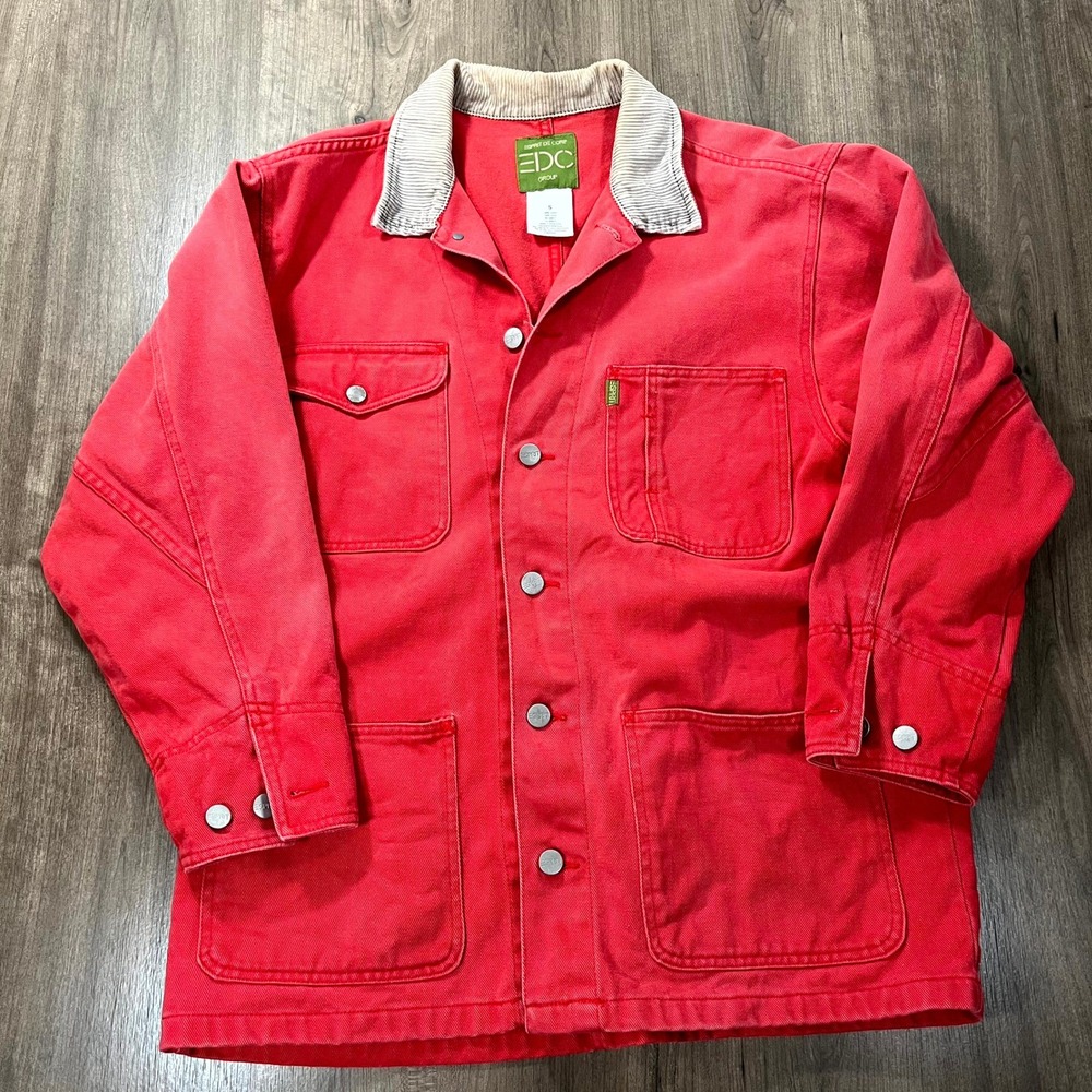 VTG Esprit EDC Chore Coat Barn Red Corduroy Collar Canvas Utility Jacket Small